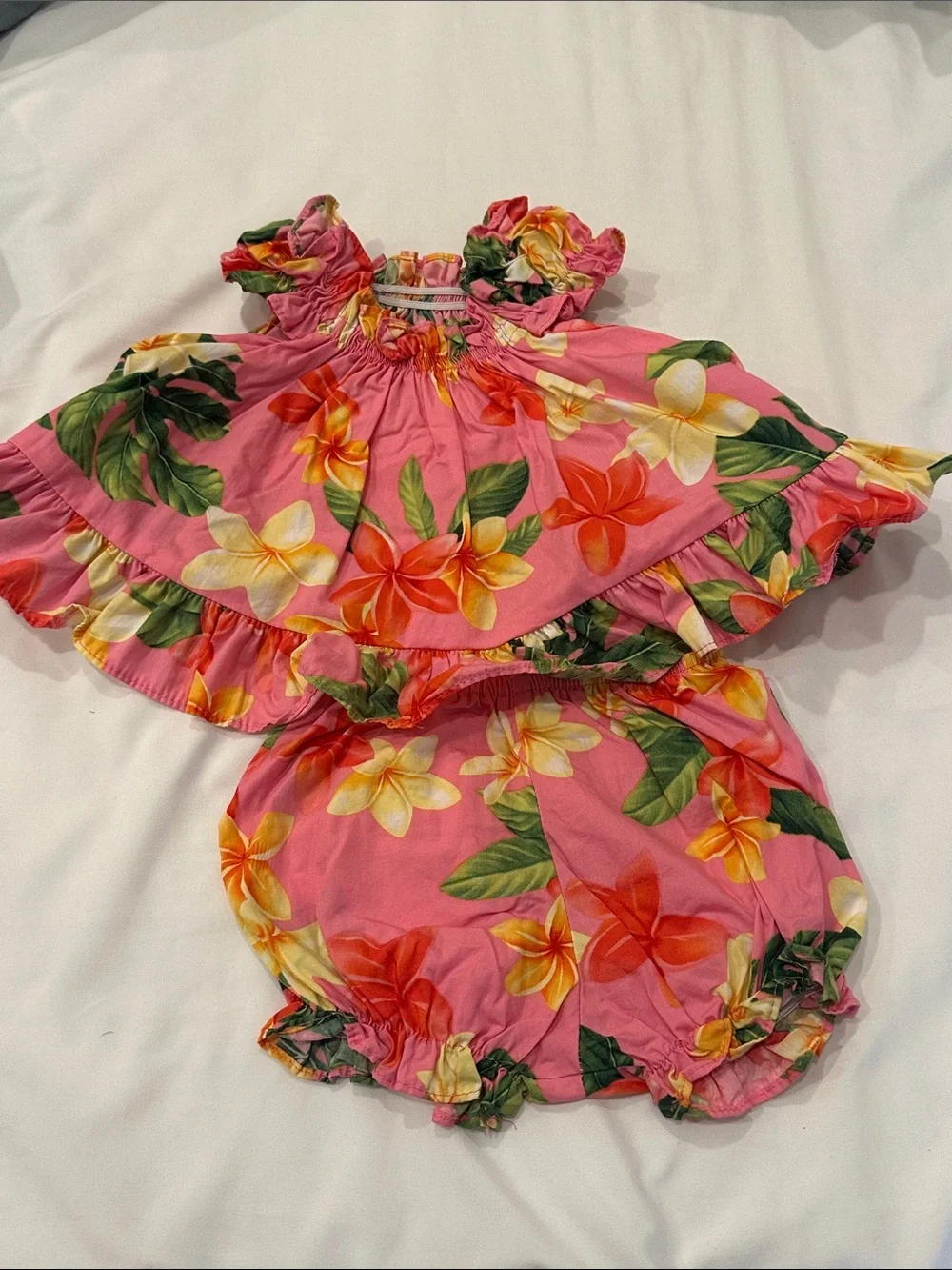 Baby Pink Floral Ruffle Two-Piece Diaper Cover Set